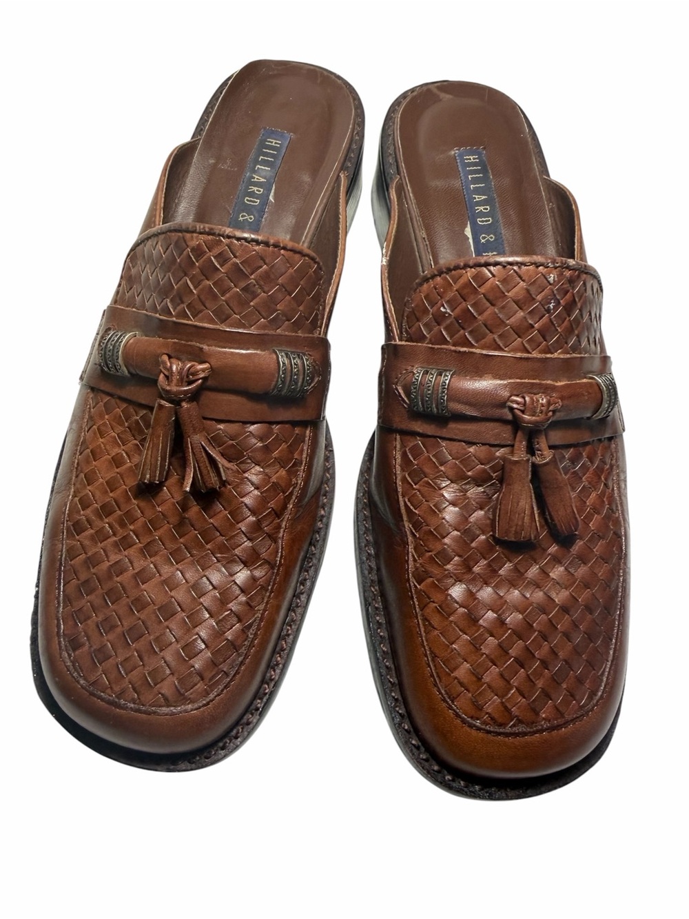 Hillard & Hanson Brown Woven Leather Tassel Loafers Mules Womens 7.5